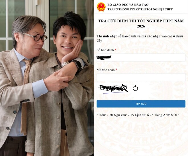 NSND Trần Lực khoe bảng điểm thi tốt nghiệp THPT Quốc gia của quý tử Trần Bờm.