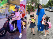Giải trí - Vân Trang lái xe máy đèo cặp song sinh đi dạo phố, bé Ba - bé Tư có khuôn miệng cười duyên giống hệt mẹ