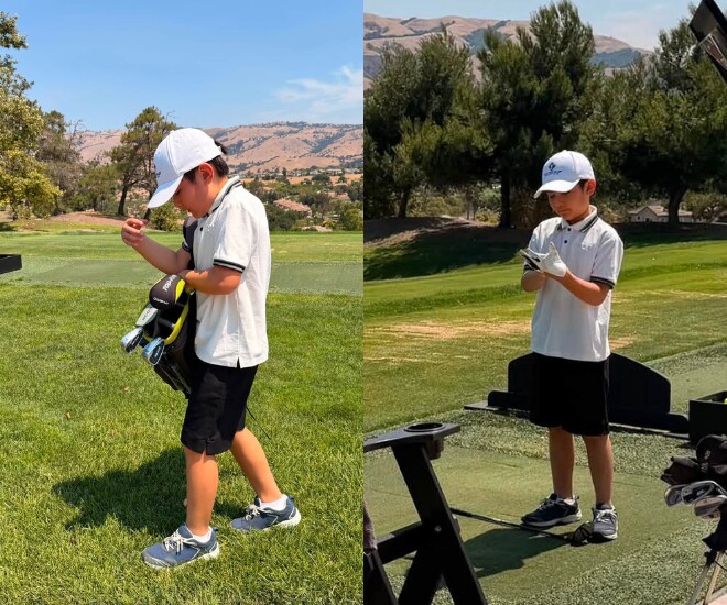 Con trai Đan Trường ra sân chơi golf, được khen phong thái chuẩn Chủ tịch nhí.