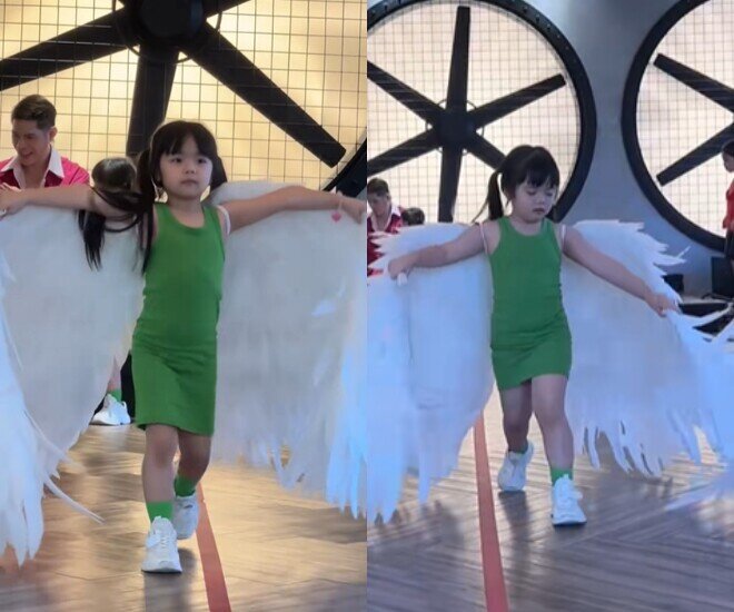 Vợ chồng Vân Trang cho bé Ba và bé Tư đi học catwalk.