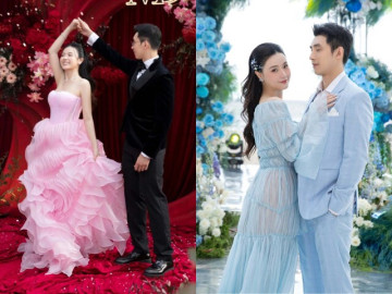 Loạt đầm công chúa của Midu khi sánh đôi chồng