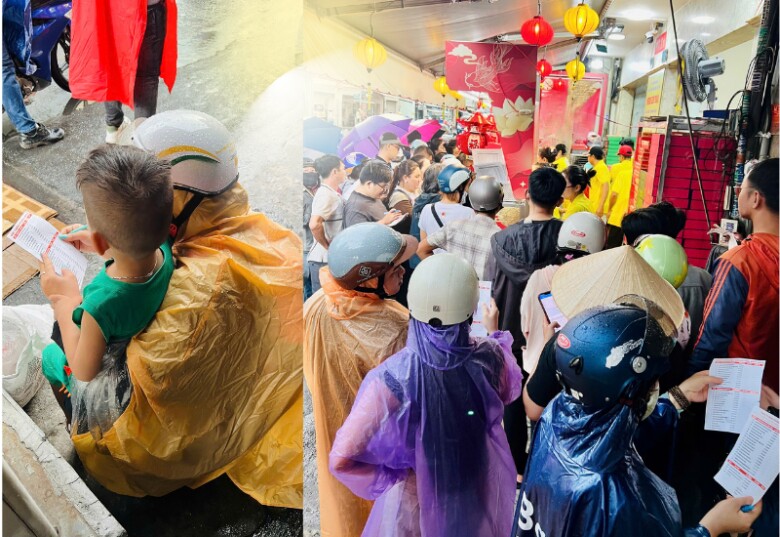 Cảnh người dân xếp hàng đợi mua bánh trung thu trên đường Phạm Phú Thứ (phường Bình Tiên, TP.HCM)