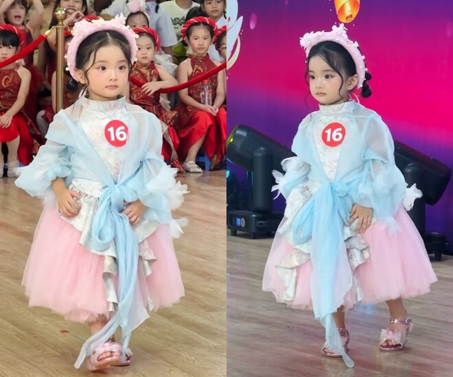 Bé Lisa lần đầu tiên thử sức với vai trò catwalk.