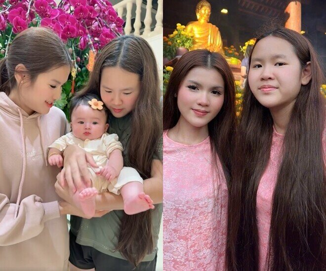 Các con gái của Phương Lê rất yêu em bé Kẹo.