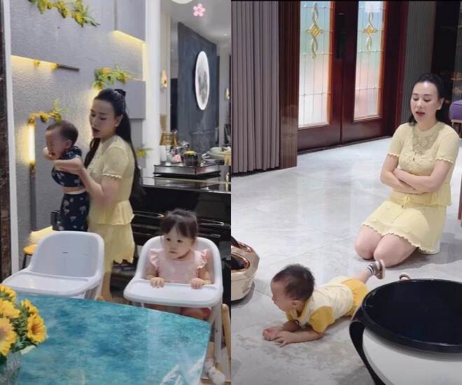 Phương Oanh chia sẻ hình ảnh 2 con khủng hoảng tuổi lên 2.
