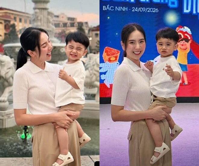 XEM VIDEO: Mai Ngọc bế quý tử xem múa lân dịp Trung thu.