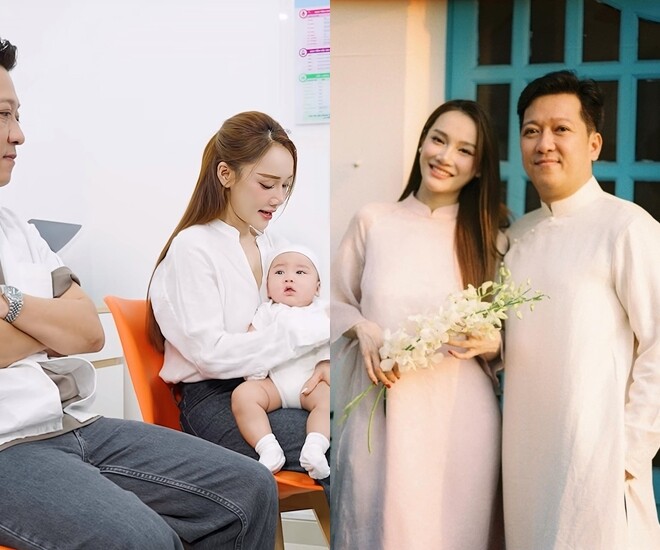Vợ chồng Trường Giang - Nhã Phương khoe diện mạo của con trai út. 