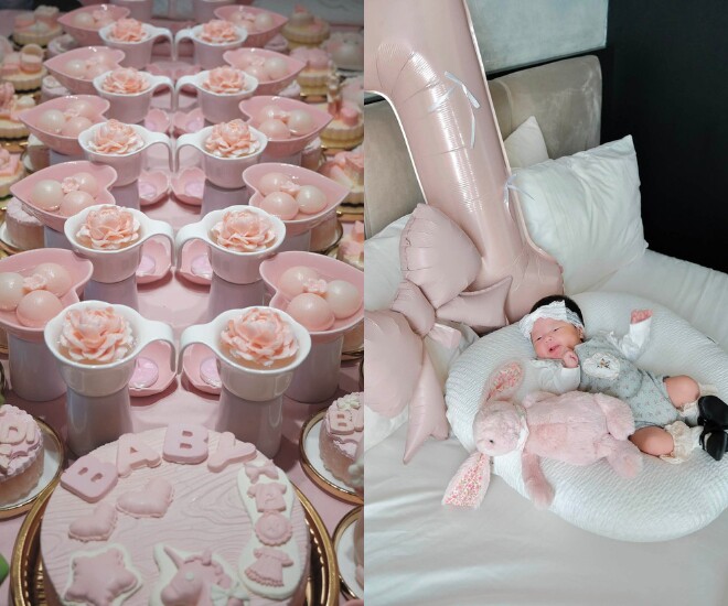 Cặp đôi vừa tổ chức tiệc đầy tháng cho con gái.