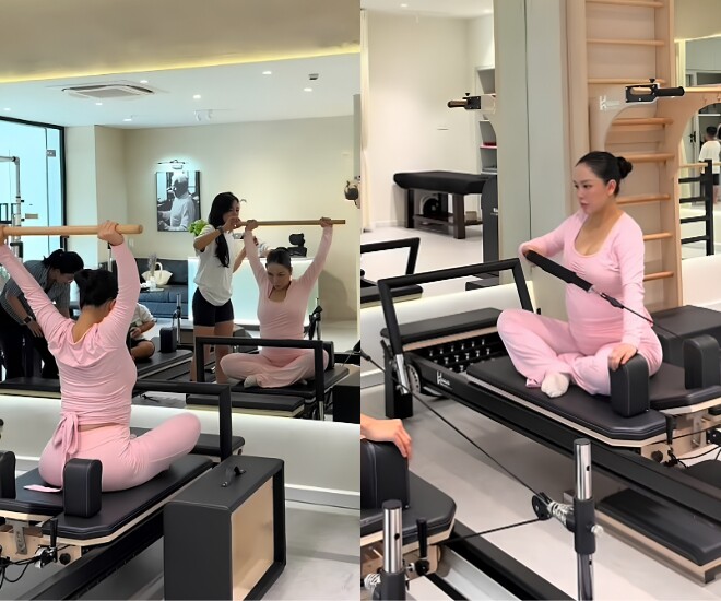 Bà bầu tập pilates với huấn luyện viên cá nhân.