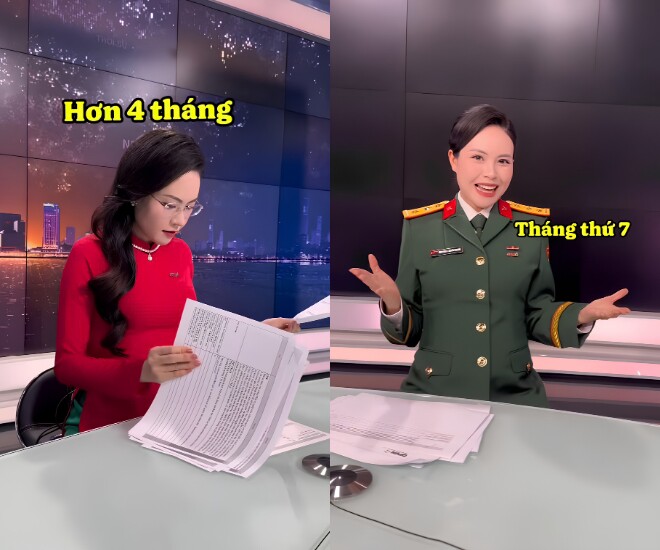 MC bụng bầu 8 tháng dẫn thời sự nhưng khán giả không hề hay biết, khoe sắc rạng rỡ bên chồng làm ở VTV - 1