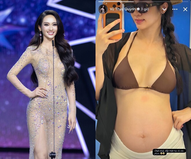 Á hậu Vũ Thúy Quỳnh hiếm hoi khoe cận bụng bầu, nhan sắc vẫn rạng rỡ.