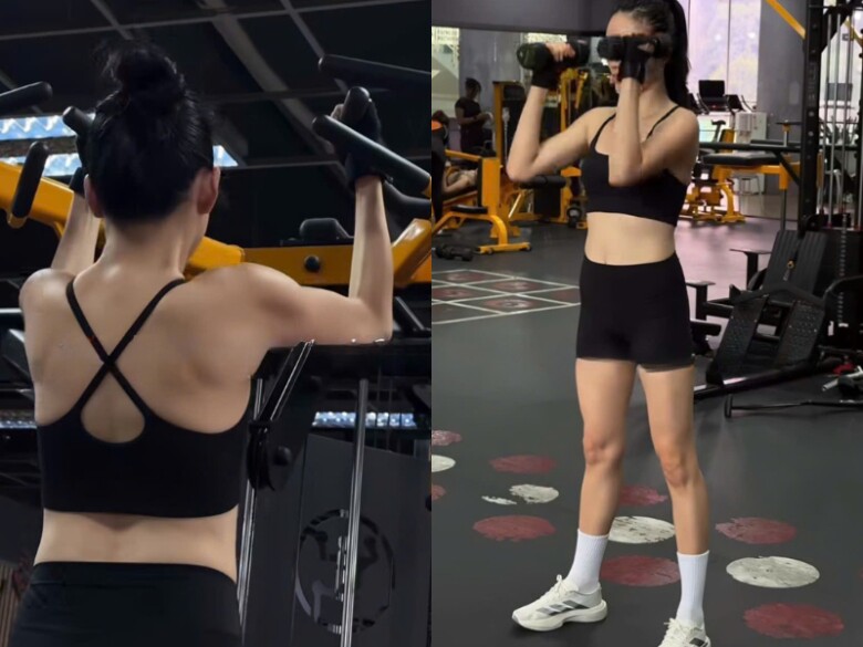 Tuyết Lan trở lại tập gym nghiêm túc sau 10 tháng sinh con.