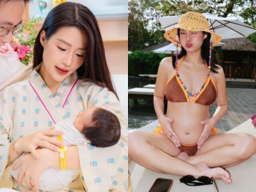 Mỹ nhân Hà thành được nam thần showbiz Việt rước về dinh, mang bầu chăm diện bikini, đi đẻ xinh ngất ngây