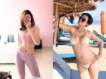 Cô giáo Hà Nội cao 1m75 được nhiều đại gia theo đuổi nhưng không lấy, mặc bikini khoe bụng bầu nõn nà, sinh xong vẫn xinh