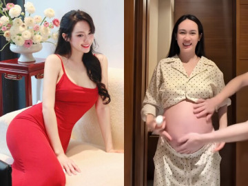 Bà bầu - Vũ Thúy Quỳnh mang thai được thiếu gia Đức Phạm bôi kem dưỡng mỗi tối, bụng bầu tròn nõn nà không tì vết