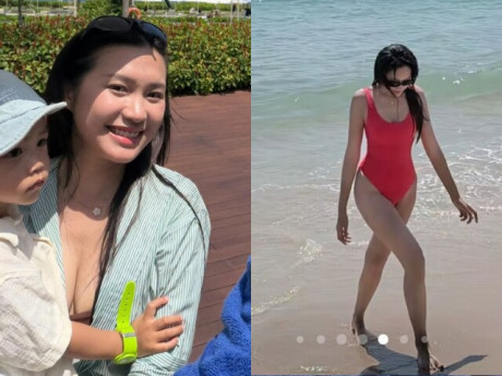 Tiểu thư Hà thành cùng chồng cầu thủ 1m87 đưa con trai đi biển, mẹ diện bikini đẹp nõn nà, bố khéo chăm con