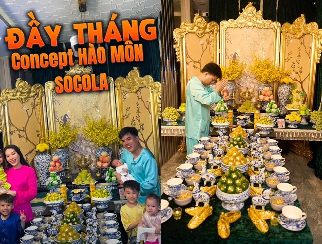 Học trò Trấn Thành có con thứ 5 với hot girl kém 8 tuổi, mâm cúng đầy tháng trông khác lạ, nhìn kỹ  mới thấy xa hoa - 1