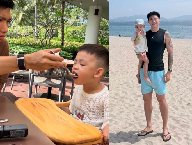 Ông bố trẻ giành phần chăm con để vợ nghỉ ngơi.