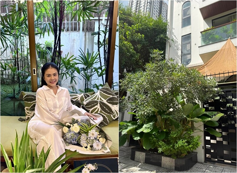 Nữ diễn viên Vân Trang hiện đang sống trong cơ ngơi 1.000m2 ở TP.HCM cùng chồng và 4 con. Vốn yêu cây cối nên cô đã "phủ xanh" không gian sống, đầy hơi thở thiên nhiên.