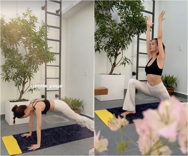 Một thoáng đãng được bố trí cây xanh tươi mát, trở thành nơi luyện tập yoga và thư giãn lý tưởng của người đẹp sinh năm 1991. Thiết kế mở giúp ngôi nhà đón trọn ánh sáng tự nhiên và luồng khí đối lưu mát mẻ quanh năm.