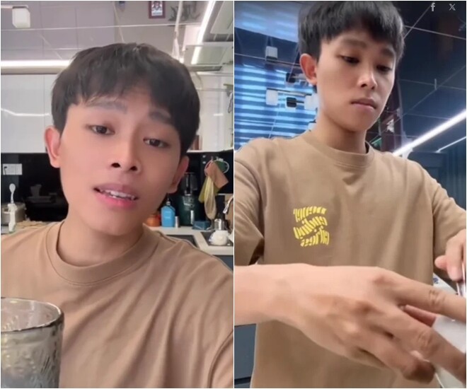 Trong những clip chia sẻ đời thường, Hồ Văn Cường tự tay vào bếp chuẩn bị bữa ăn đơn giản cho gia đình. Căn bếp của ngôi nhà được thiết kế hiện đại, ngăn nắp và đầy đủ tiện nghi.