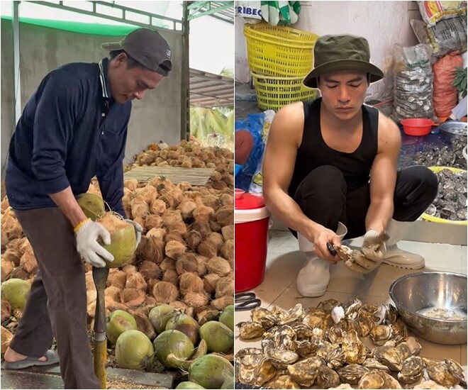 Hình ảnh nam diễn viên lột dừa và cạy hàu vô cùng thuần thục trong chuỗi video trải nghiệm thực tế. Phong thái lao động chân chất, lăn xả hết mình này đã giúp anh chiếm trọn cảm tình từ hàng triệu khán giả.