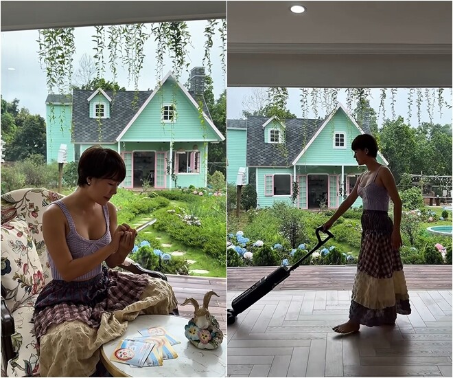 Sau những giờ lao động hăng say, nữ diễn viên tự tay dọn dẹp, hút bụi và lau sạch sàn gỗ để không gian sống luôn được ngăn nắp, tinh tươm trước khi chính thức chuyển vào ở.