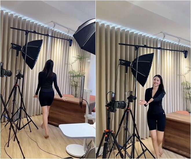 Một góc studio livestream cực kỳ chuyên nghiệp được thu gọn trong căn phòng nhỏ. Toàn bộ thiết bị ghi hình và đèn studio được bố trí khoa học, giúp hình ảnh lên sóng luôn chỉn chu và sắc nét.