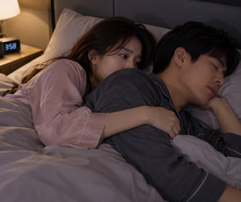 Lên giường, tôi vòng tay ôm chồng như một thói quen. (Ảnh minh họa)