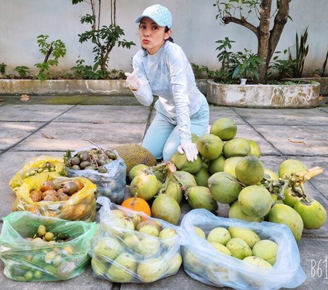 Việt Trinh cho biết sẽ đem chia nhãn cho những người thân, bạn bè của mình. Trước đó, nhiều lần nữ diễn viên cũng khoe thu hoạch nhiều loại cây trái khác trong nhà.