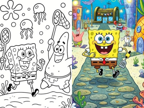 Tranh tô màu SpongeBob và những người bạn, bé thỏa sức sáng tạo dưới đáy biển