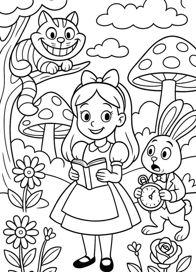 Tranh tô màu Alice ở xứ sở thần tiên, cùng bé khám phá thế giới cổ tích đầy màu sắc và thỏa sức sáng tạo - 1