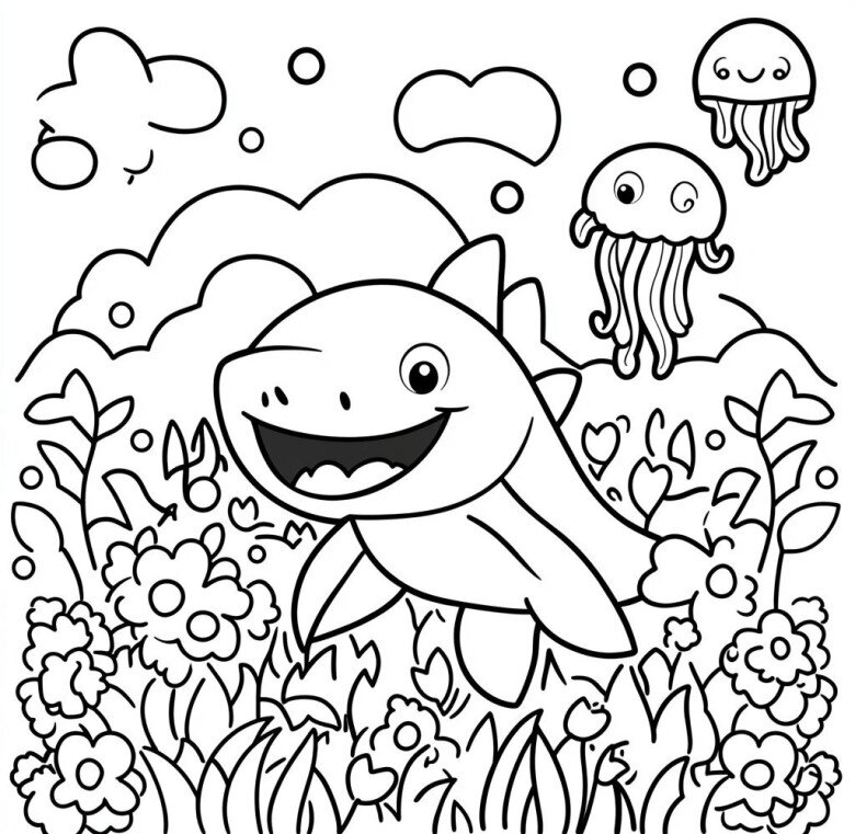 Tranh tô màu Baby Shark đáng yêu, cùng bé khám phá thế giới đại dương - 1