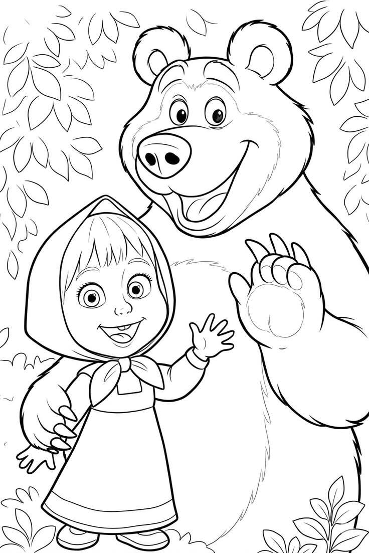 Tranh tô màu amp;#34;Masha and the Bearamp;#34; vui nhộn, dễ thương giúp bé phát triển khả năng sáng tạo - 1