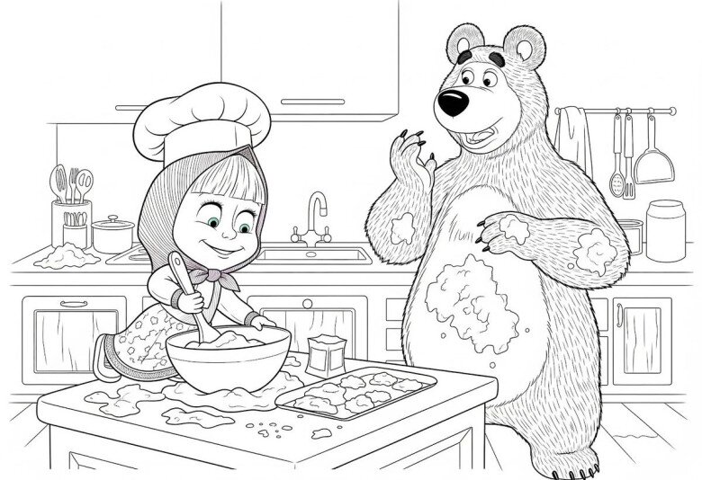 Tranh tô màu amp;#34;Masha and the Bearamp;#34; vui nhộn, dễ thương giúp bé phát triển khả năng sáng tạo - 15