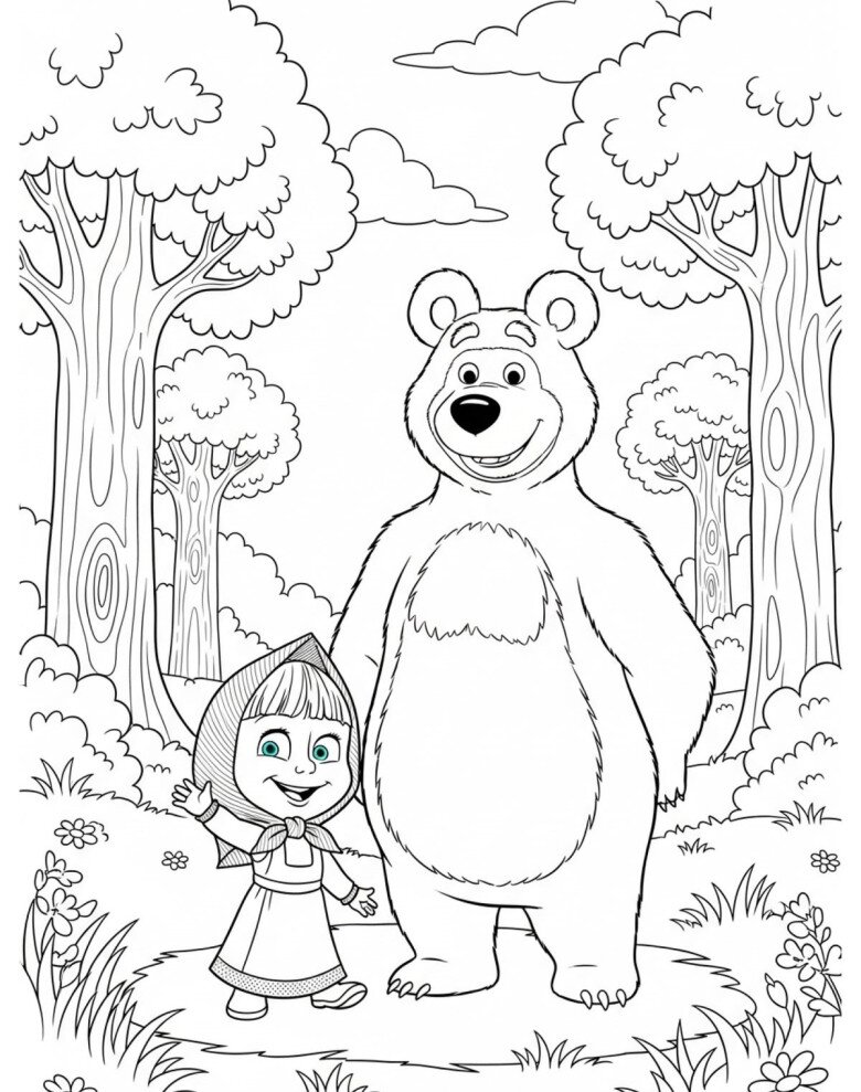 Tranh tô màu amp;#34;Masha and the Bearamp;#34; vui nhộn, dễ thương giúp bé phát triển khả năng sáng tạo - 2