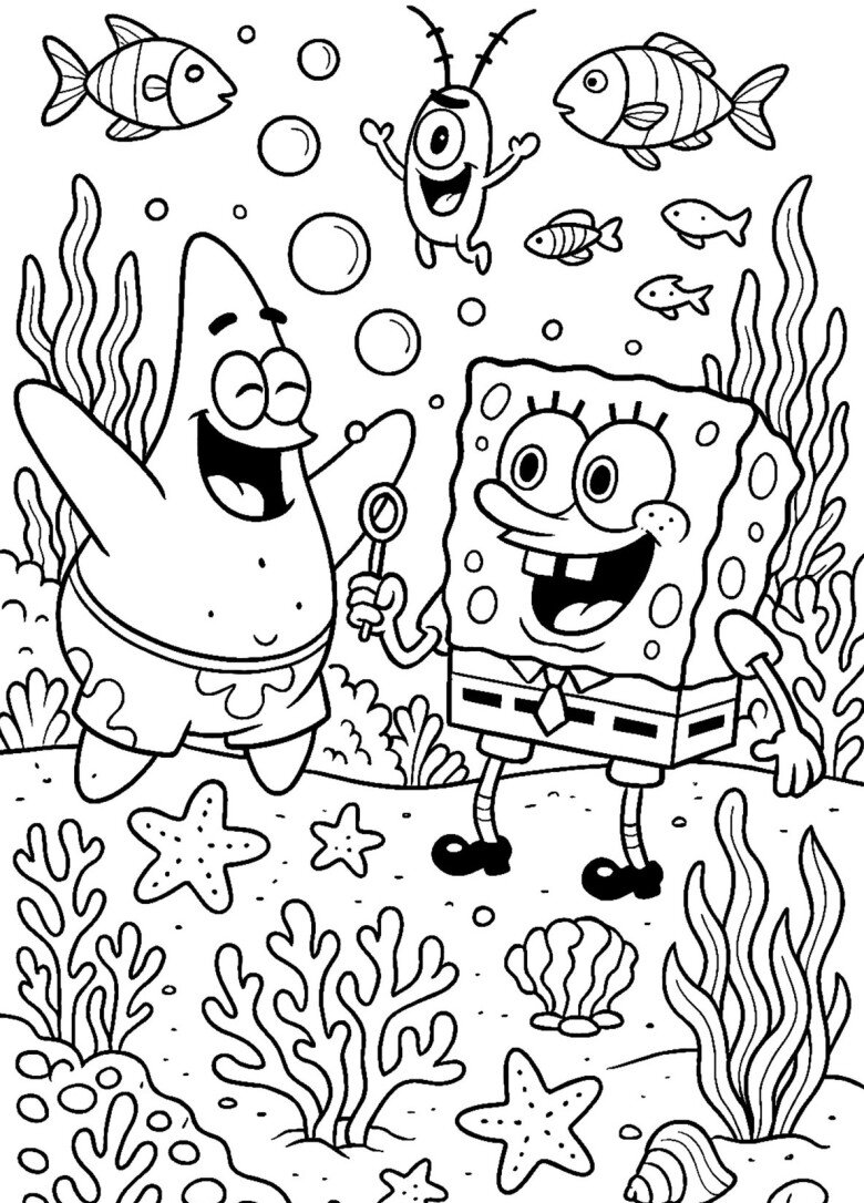 Tranh tô màu SpongeBob và những người bạn, bé thỏa sức sáng tạo dưới đáy biển - 18
