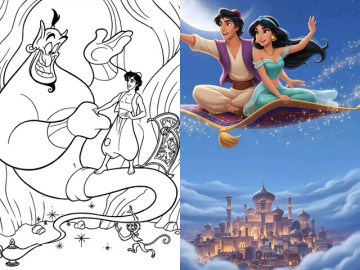 Tranh tô màu Aladdin và đèn thần giúp bé vừa học vừa khám phá thế giới cổ tích