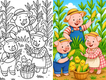 Đưa bé bước vào thế giới cổ tích cùng những bức tranh tô màu "Ba chú heo con"