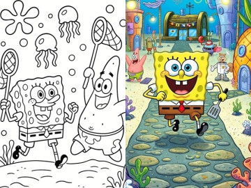 Tranh tô màu SpongeBob và những người bạn, bé thỏa sức sáng tạo dưới đáy biển
