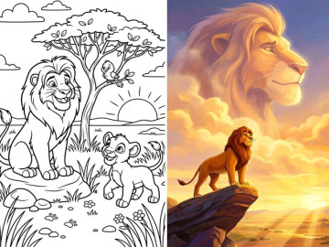 Cùng "Vua sư tử" Simba khám phá thế giới hoang dã qua tranh tô màu sinh động, bé được thỏa sức sáng tạo