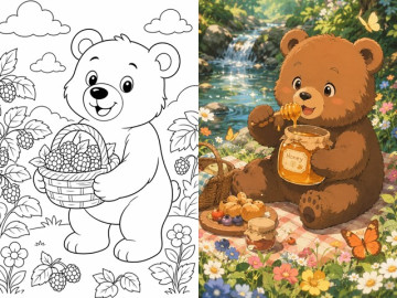 Bộ tranh tô màu chú gấu Corduroy dễ thương dành cho bé mầm non