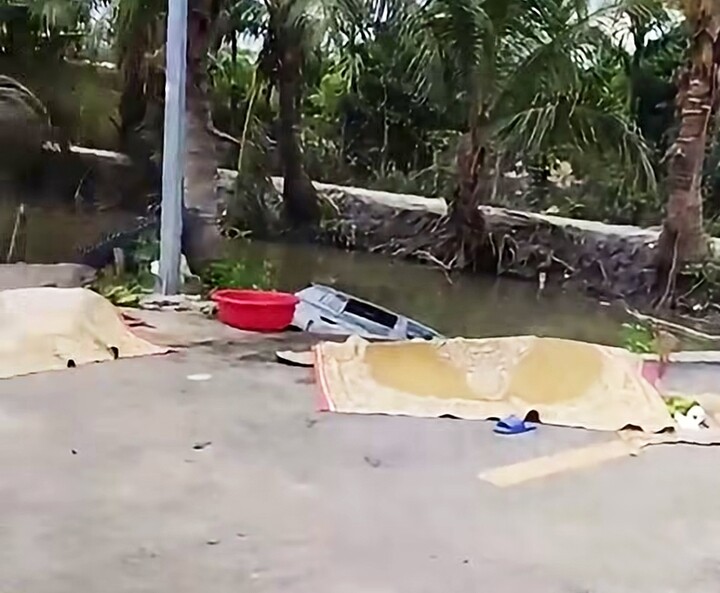 Hiện trường vụ tai nạn ô tô lao xuống mương khiến vợ chồng tử vong. (Ảnh cắt từ video)