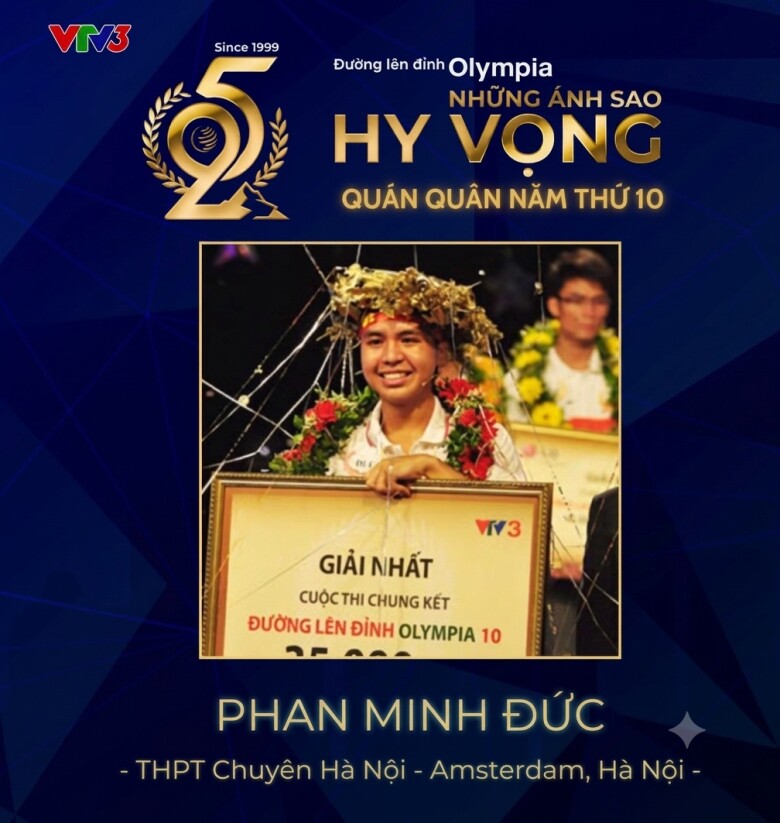 Phan Minh Đức tại thời điểm giành được ngôi vị Quán quân của chương trình. Ảnh: Fanpage Đường Lên Đỉnh Olympia