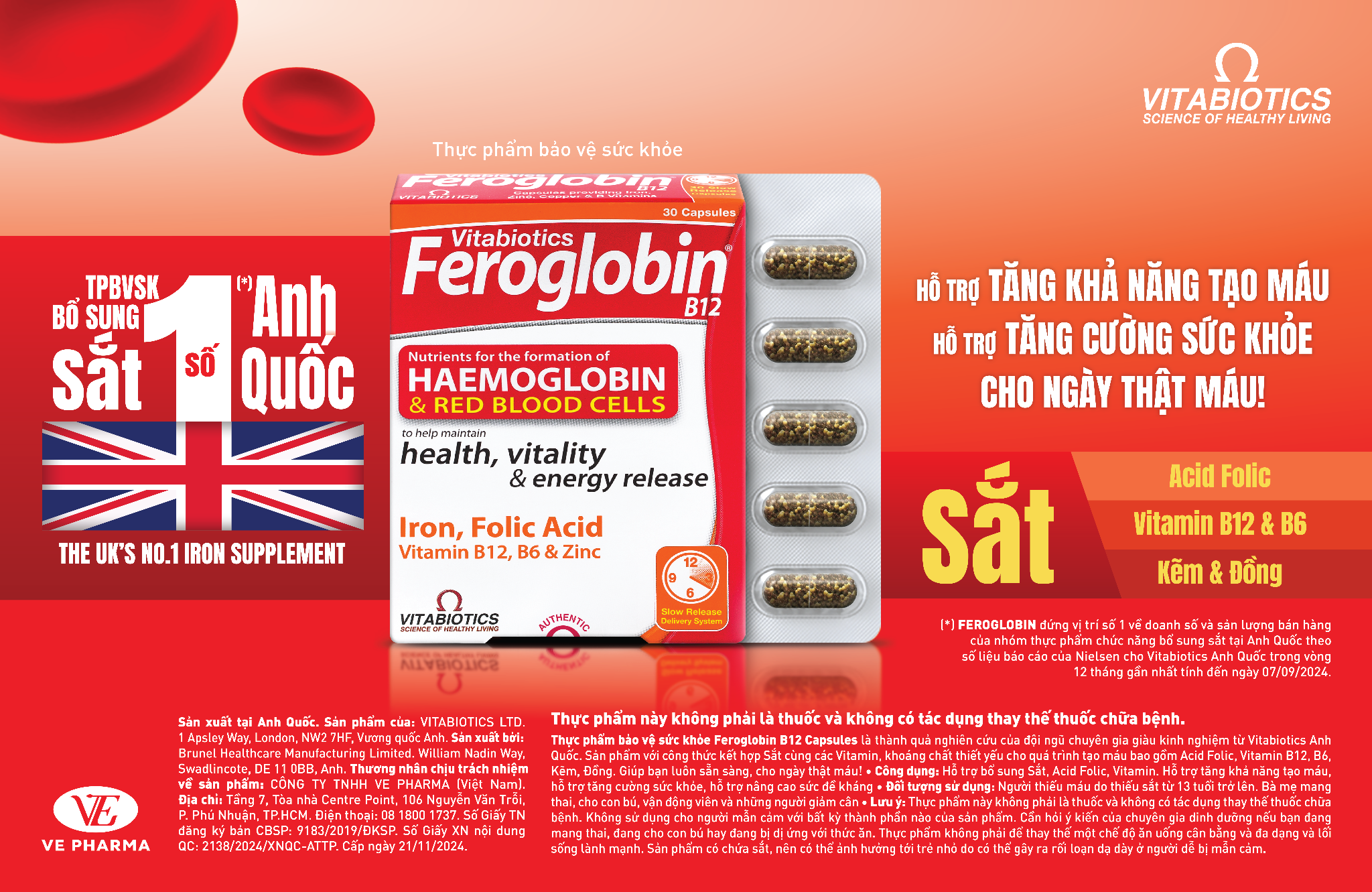 Feroglobin B12 Capsules là dạng viên nang vi hạt phóng thích chậm, êm dịu với dạ dày