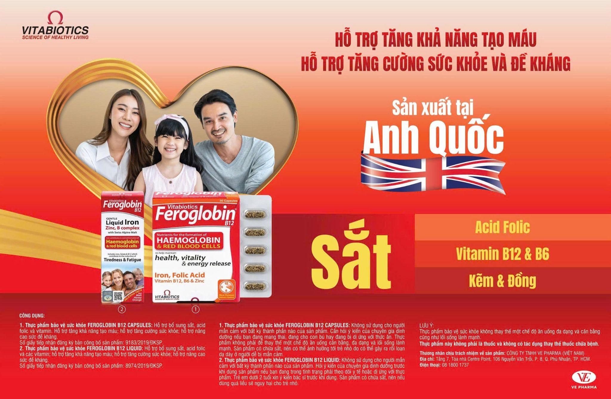 Feroglobin B12 – Thực phẩm bổ sung Sắt và vi chất từ thương hiệu Vitabiotics Anh Quốc