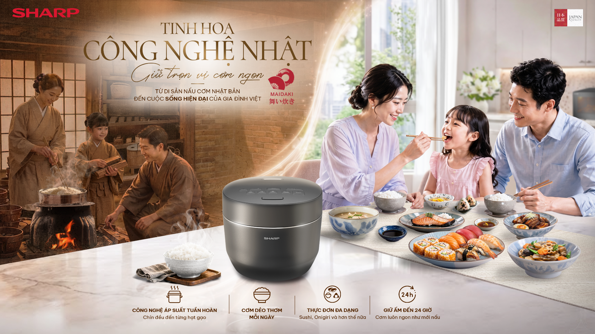Nồi cơm điện Madaki Sharp mới: tinh hoa công nghệ nhật, giữ trọn vị cơm ngon