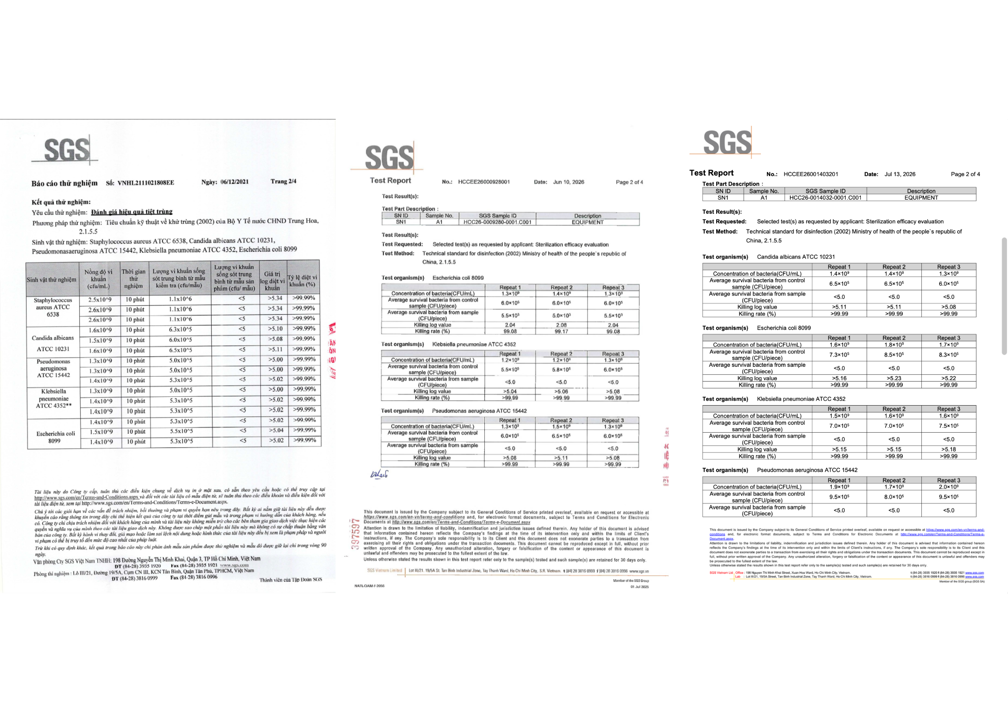 Giấy chứng nhận tiệt trùng 99,99% tại viện kiểm định SGS dành cho bộ 3 sản phẩm máy tiệt trùng của Fatzbaby