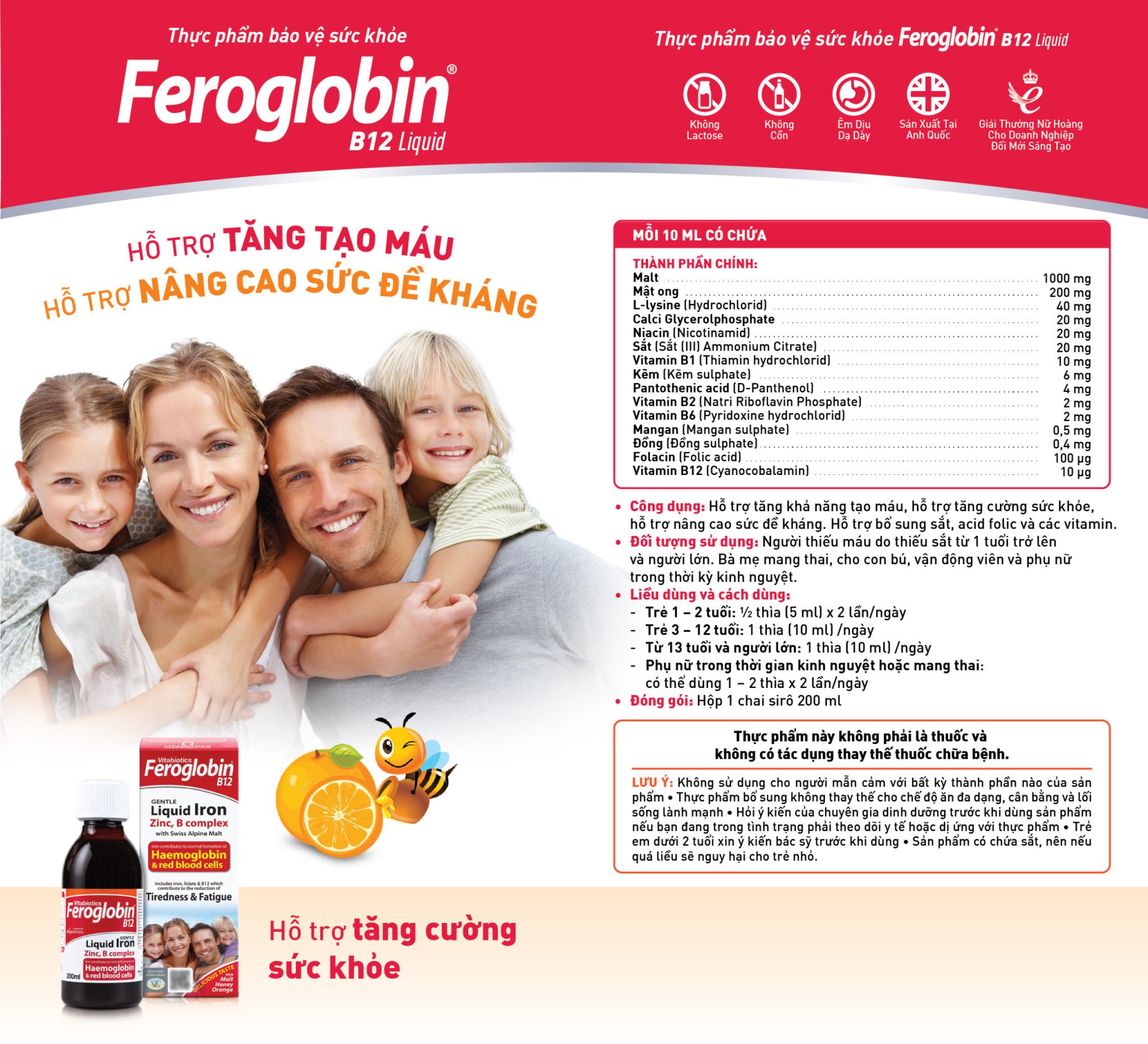 Feroglobin B12 Liquid - Dạng siro hương cam mật ong dành cho trẻ từ 1 tuổi trở lên