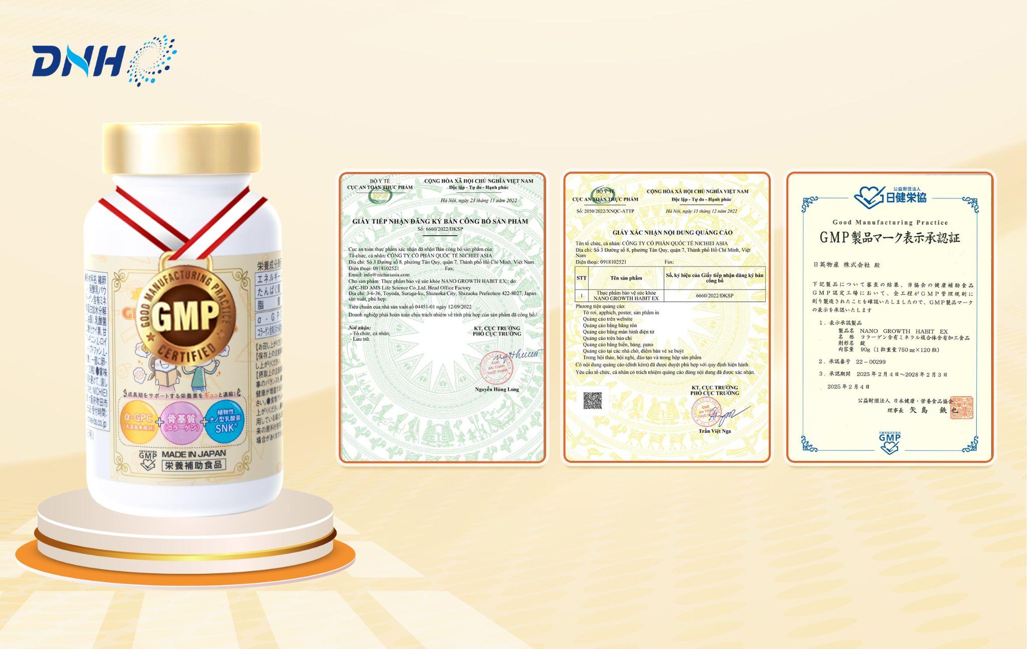 Nano Growth Habit EX nhập khẩu chính hãng Nhật Bản, cố đầy đủ giấy phép từ bộ Y Tế và chứng nhận Nhật Bản